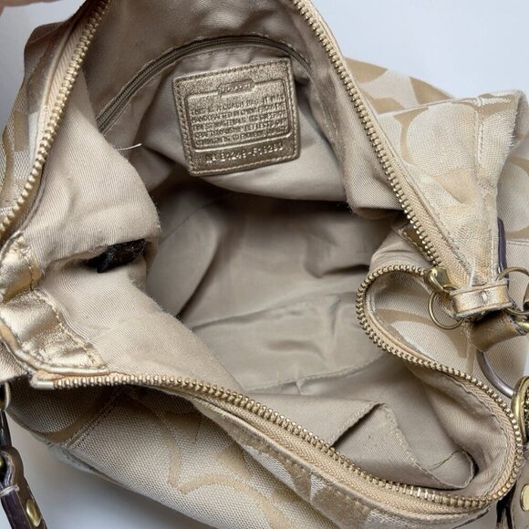 Coach Womens Canvas Stripe Patch Hobo Tan Shoulder Bag - Picture 14 of 16
